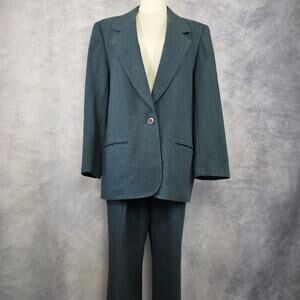 Vintage Pendleton Pantsuit Womens Medium Green Wool Blazer Trousers Made USA 80s
